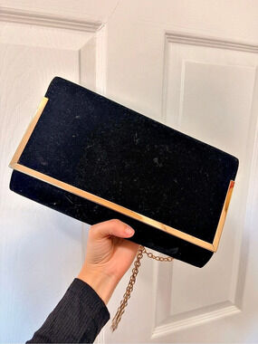 Black Velvet Clutch with Chain